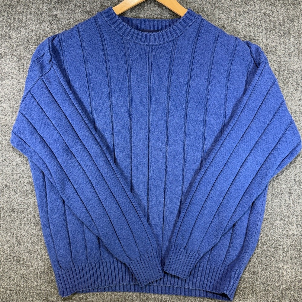Britches Great Outdoors‎ Ribbed Knit Sweater Mens Large Blue Vintage Made in USA